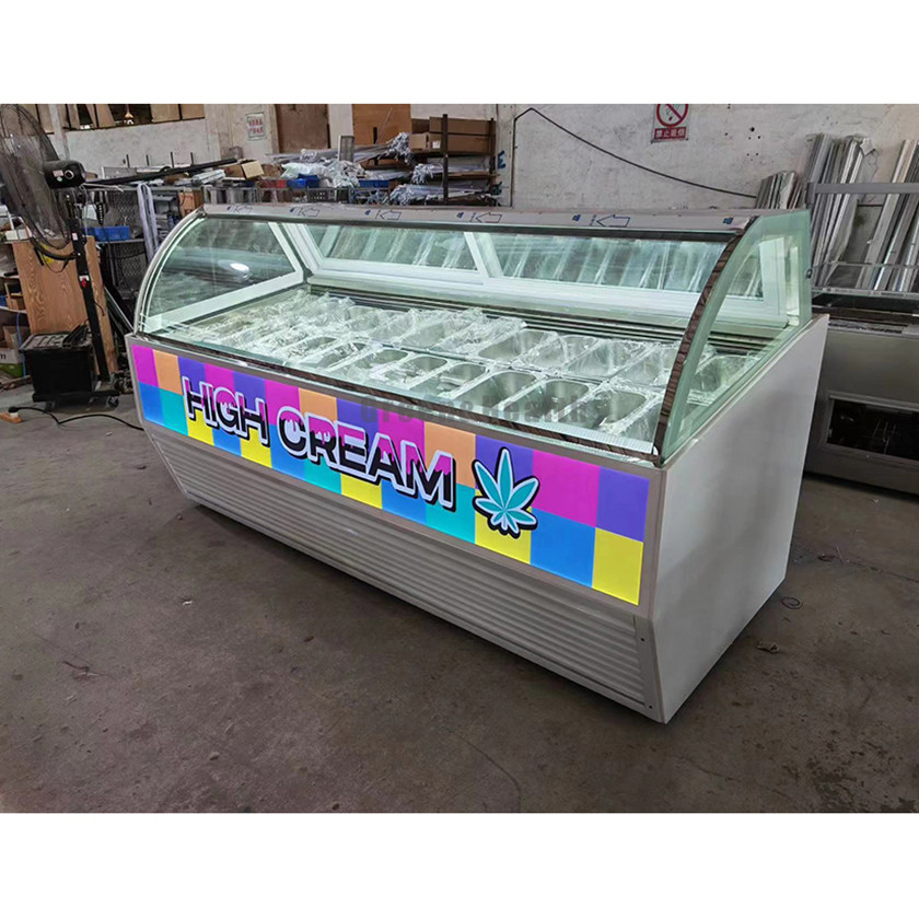 Luxury Electric Glass Ice Cream Showcase Gelato Display Freezer